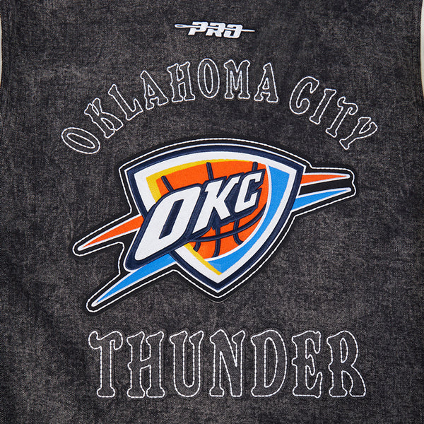 OKC Thunder Pro Standard Washed Denim Varsity Jacket in Grey - Back View