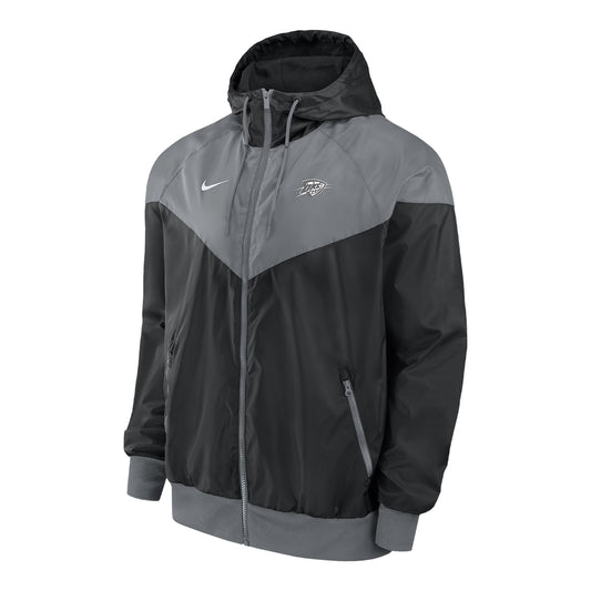 Okc Thunder Nike Windrunner Jacket in Black - Front View