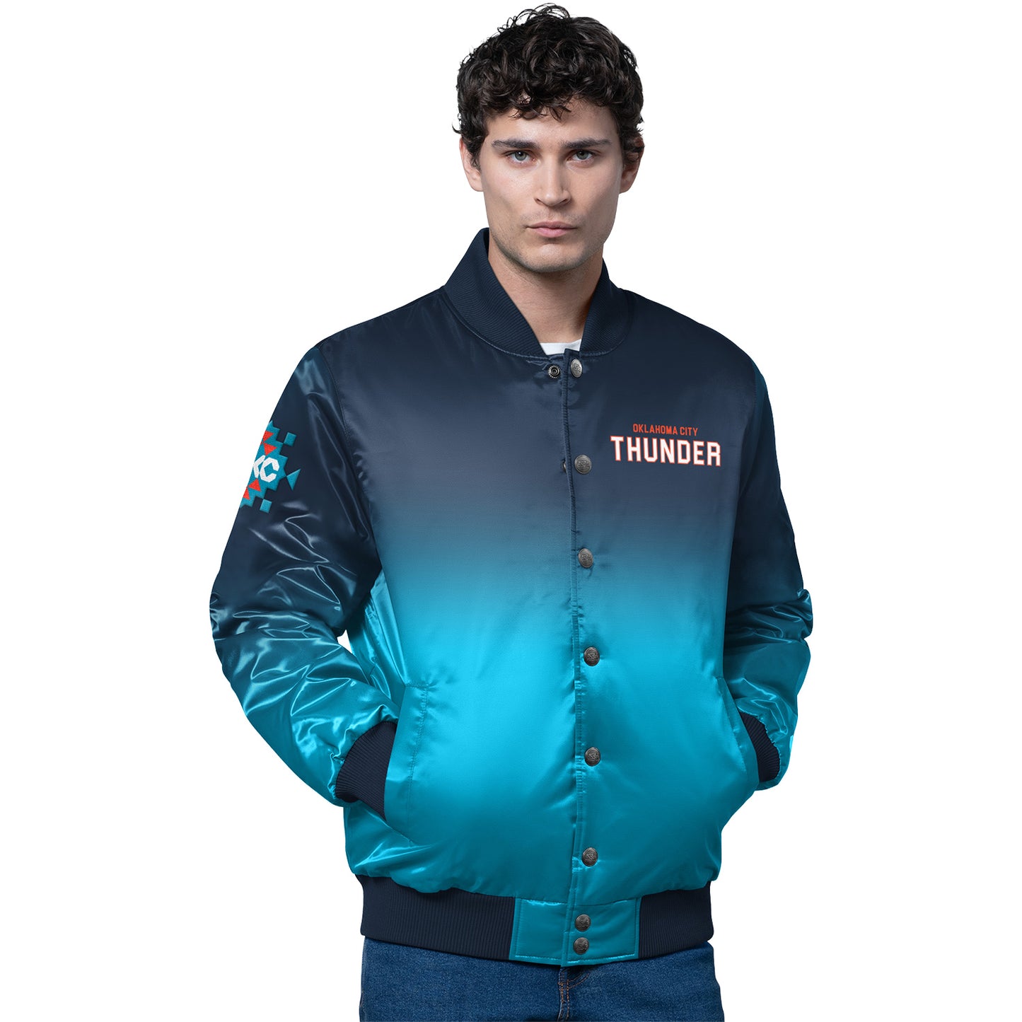 OKC Thunder Starter City Edition 2025-26 Native Ombre Jacket in Blue - Front View