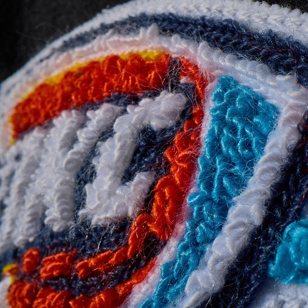 OKC Thunder 2025 NBA Champions Collector's Varsity Jacket in Black- Chest Logo Detail Close Up View