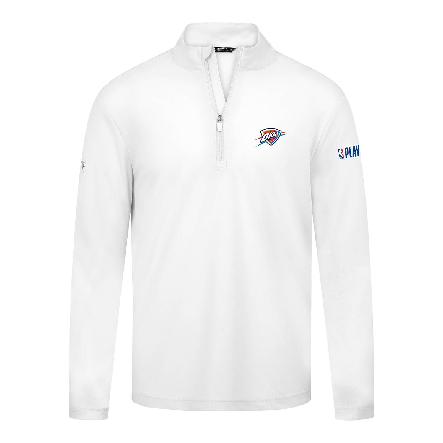 OKC Thunder Levelwear 2026 Playoffs Heron Quarter Zip Pullover in White - Front View