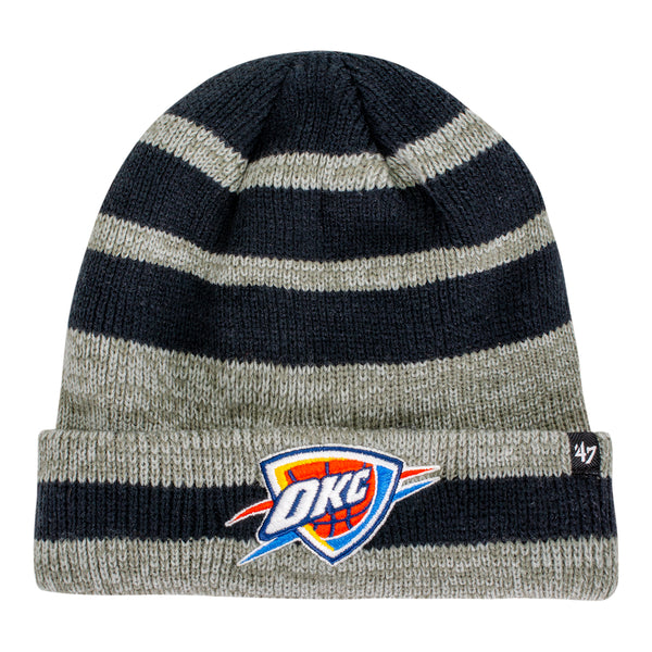 OKC THUNDER KNIT WINSLOW CUFF HAT IN GREY & NAVY - FRONT VIEW