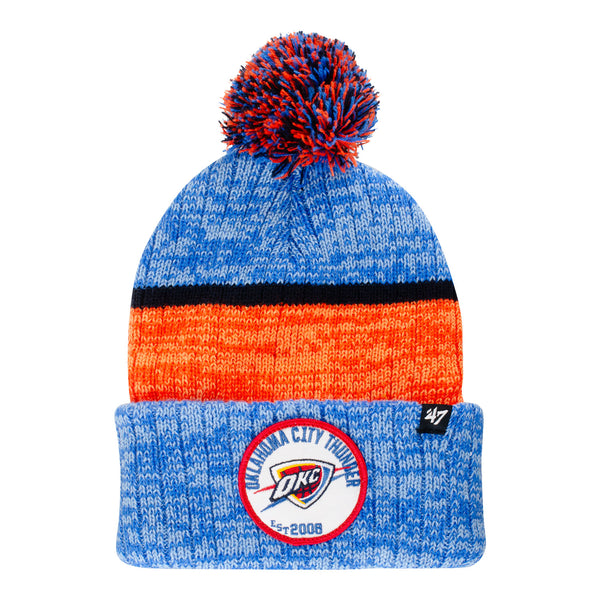 OKC THUNDER KNIT HOLCOMB CUFF HAT IN BLUE & ORANGE - FRONT VIEW