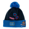 NEW ERA OKC THUNDER 2018 DRAFT KNIT HAT in black and blue - side view