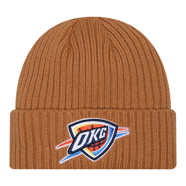 OKC THUNDER NEW ERA COLOR PACK CUFF BEANIE IN BROWN - FRONT VIEW