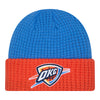 OKC THUNDER NEW ERA WAFFLE CUFF BEANIE IN BLUE - FRONT VIEW