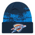 OKC THUNDER NEW ERA 2024 TIP-OFF CUFF BEANIE IN NAVY - FRONT VIEW