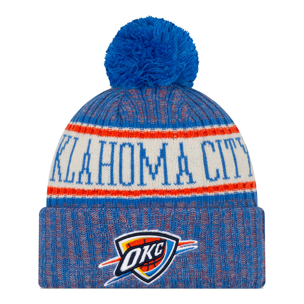 OKC THUNDER NEW ERA CITY STRIPED POM KNIT in Blue - Front View