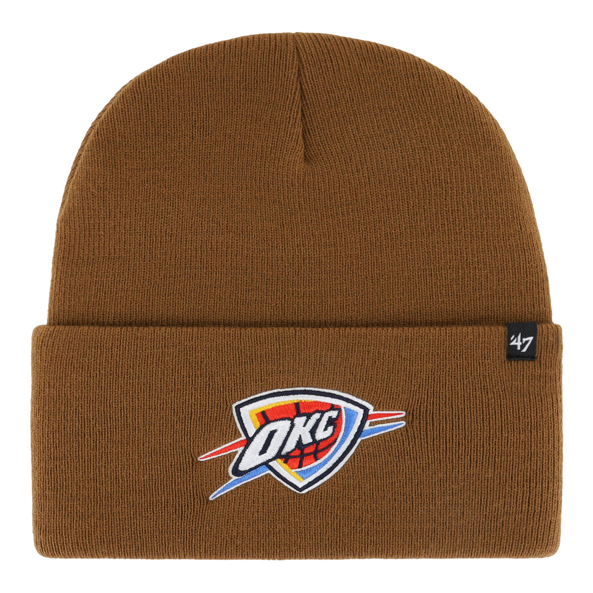 OKC Thunder 47 Brand x Carhartt Cuff Knit Hat in Brown - Front View