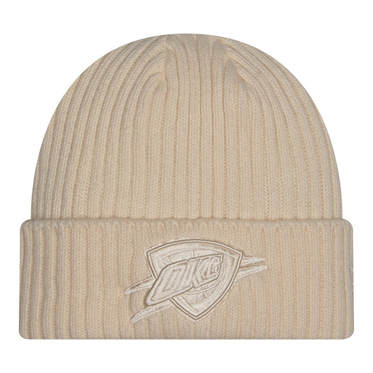 OKC Thunder New Era Color Pack Cuff Knit Hat in Tan - Front View