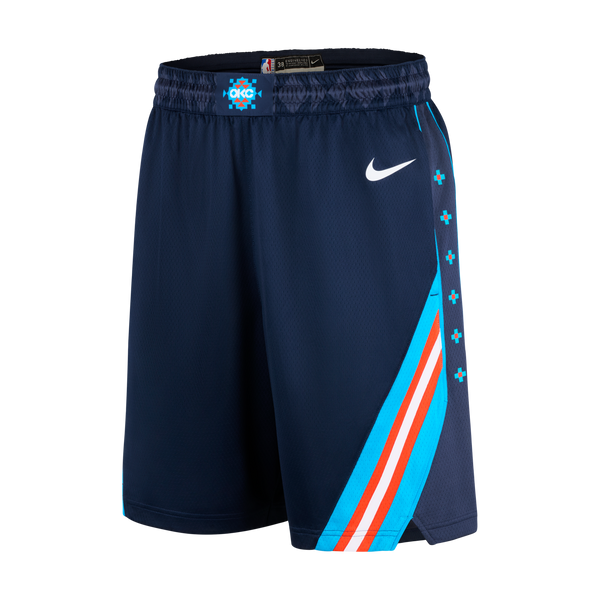 2025-26 CITY EDITION OKC THUNDER NIKE SWINGMAN SHORTS in Blue - Front View