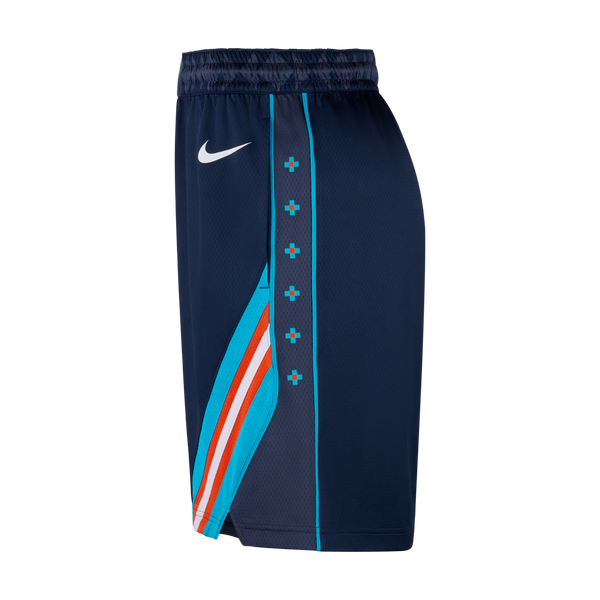 2025-26 CITY EDITION OKC THUNDER NIKE SWINGMAN SHORTS in Blue - Side View