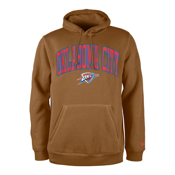 OKC THUNDER NEW ERA COLORPACK WORDMARK PULLOVER HOODIE IN BRONW - FRONT VIEW