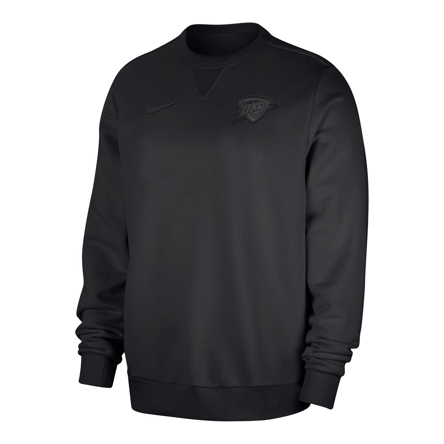 OKC Thunder Nike Travel Fleece Crewneck in Black - Front View