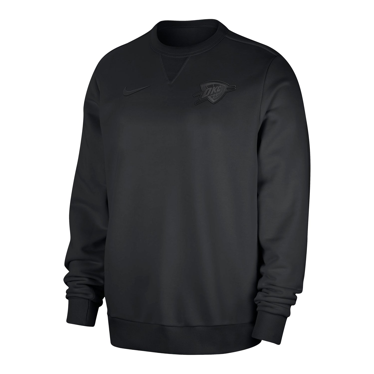 OKC Thunder Nike Travel Fleece Crewneck in Black - Front View