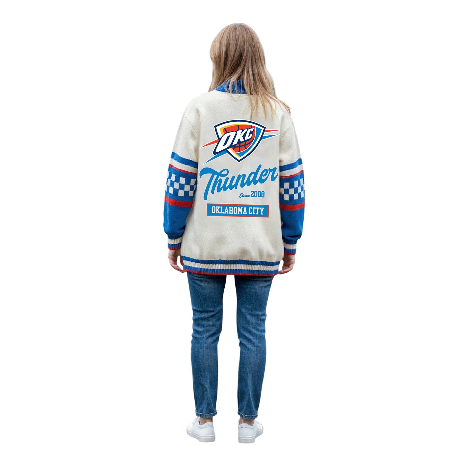 OKC THUNDER WILD COLLECTIVE FASHION CARDIGAN in White - Back View