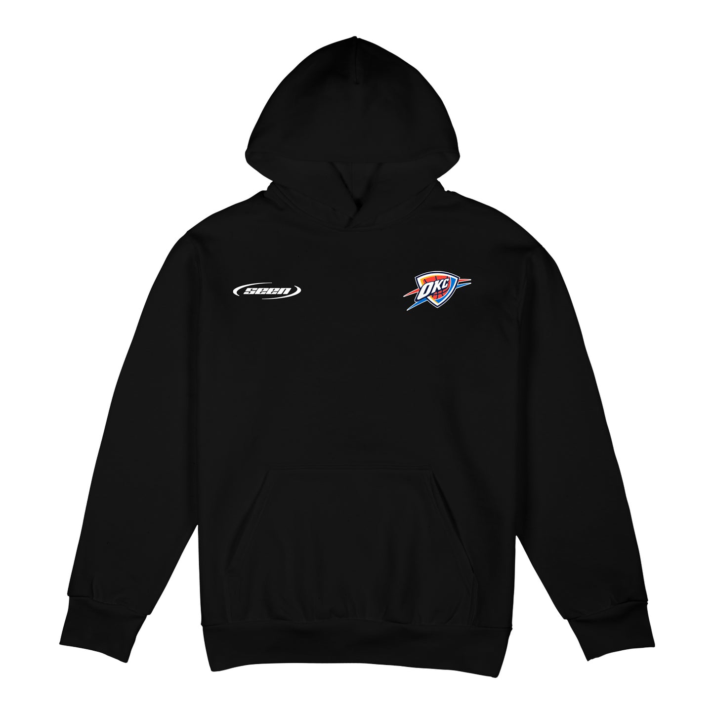 OKC THUNDER STADIUM ESSENTIALS 2025 SORRY I WAS HOOPING HOODED SWEATSHIRT in Black - Front View