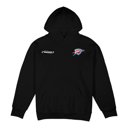 OKC THUNDER STADIUM ESSENTIALS 2025 SORRY I WAS HOOPING HOODED SWEATSHIRT in Black - Front View