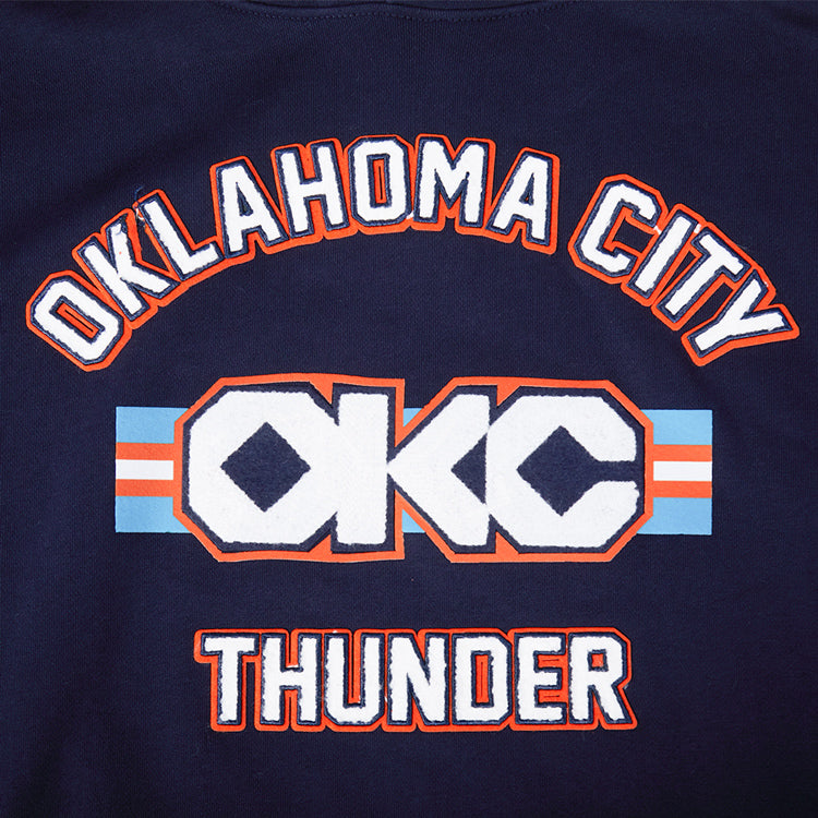 2025-26 CITY EDITION OKC THUNDER PRO STANDARD FLEECE SWEATSHIRT in Navy -  Chest Detail View
