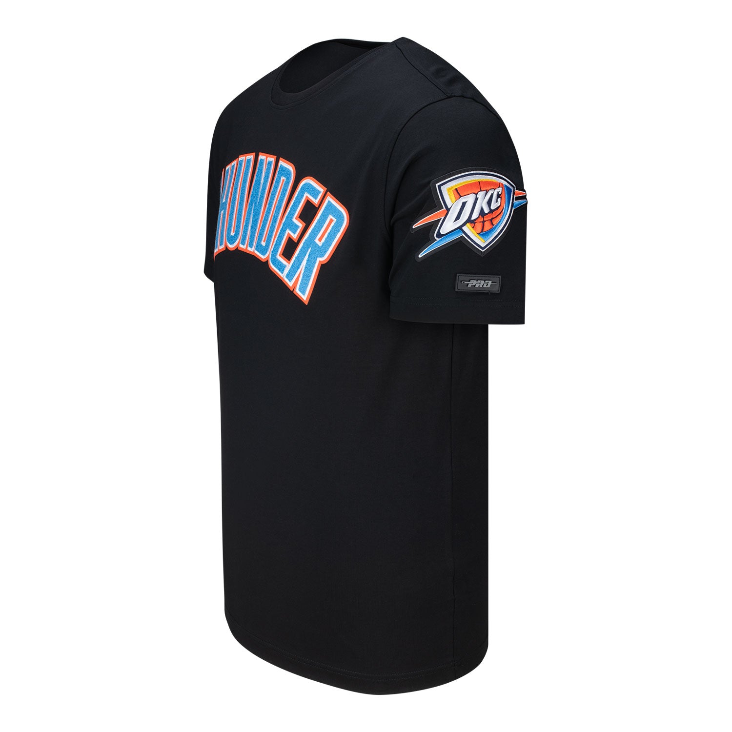 OKC THUNDER PRO STANDARD CLASSIC CHENILLE T-SHIRT IN BLACK - LEFT SIDE VIEW