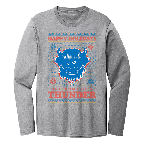 OKC THUNDER RUMBLE UGLY LONGSLEEVE T-SHIRT IN GREY - FRONT VIEW
