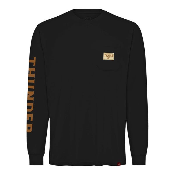 OKC THUNDER SPORTIQE WALES POCKET LONG SLEEVE T-SHIRT IN BLACK - FRONT VIEW