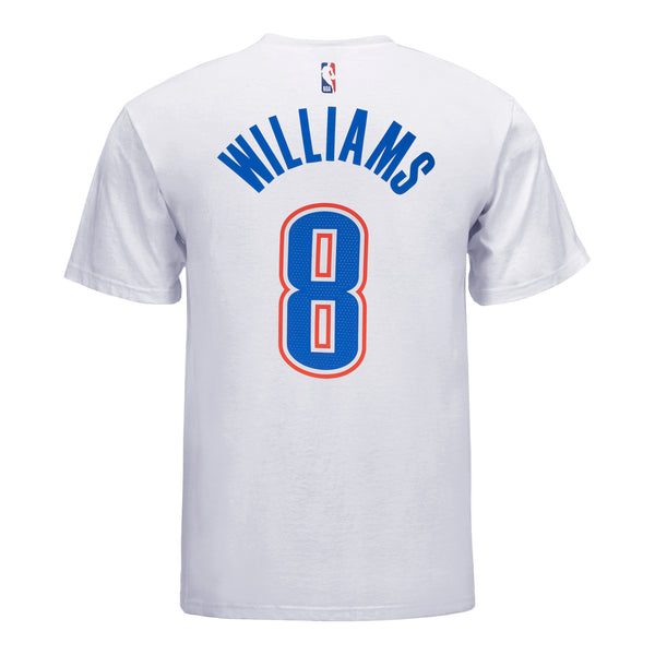 OKLAHOMA CITY THUNDER NIKE ASSOCIATION EDITION JALEN WILLIAMS NAME AND NUMBER TEE IN WHITE - BACK VIEW