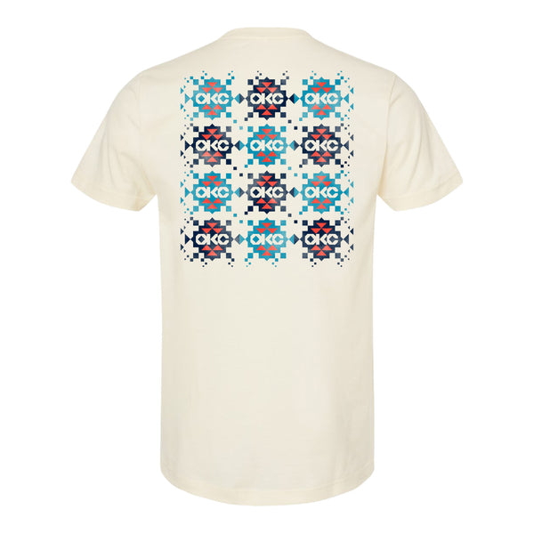 OKC THUNDER NATIVE AMERICAN HERITAGE QUILTED PATTERN T-SHIRT IN WHITE - BACK VIEW