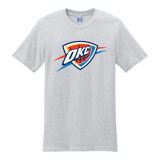 Okc Thunder Global Logo White T-Shirt in White - Front View
