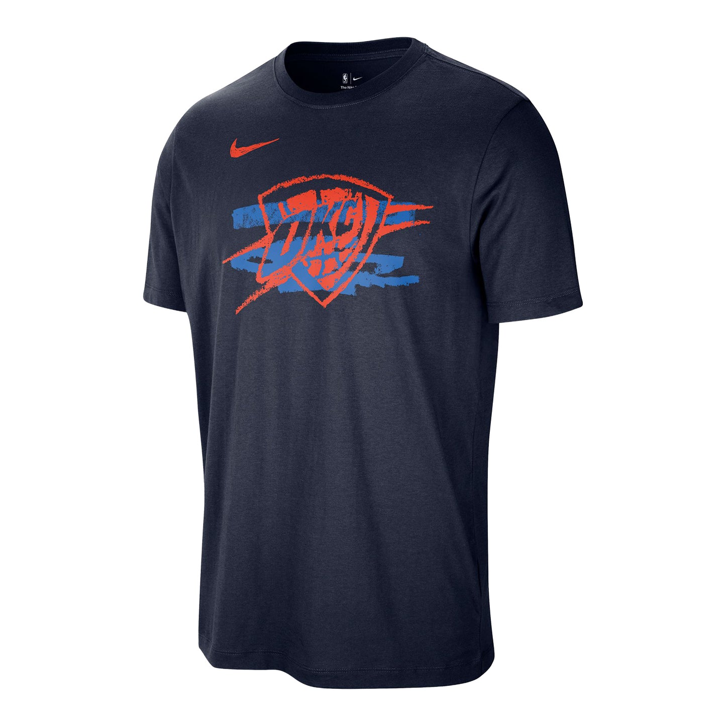 OKC Thunder Nike Chalk Shield Logo T-Shirt in Navy - Front View