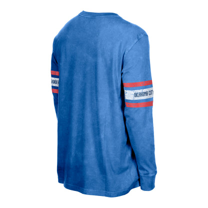 OKC Thunder New Era Washed Long Sleeve T-Shirt in Blue - Back View
