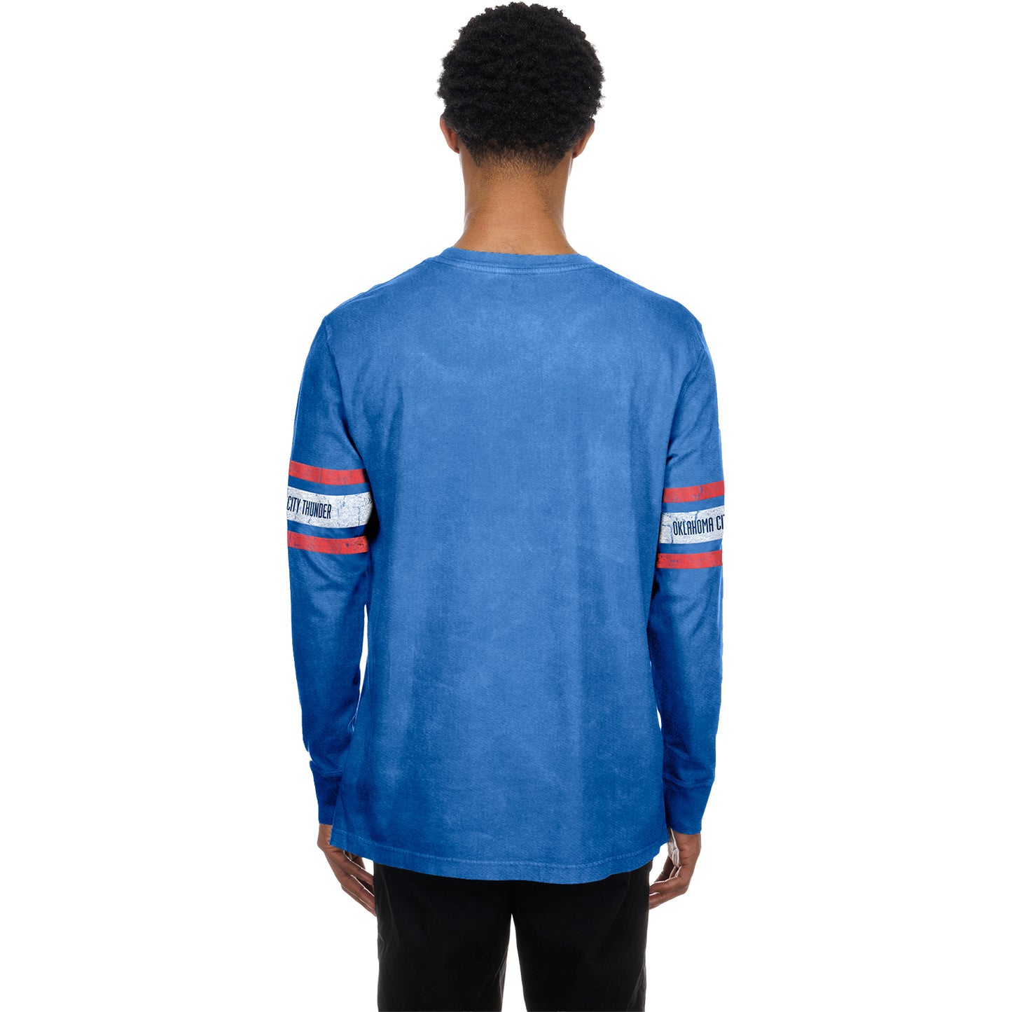 Model Wearing OKC Thunder New Era Washed Long Sleeve T-Shirt - BAck View
