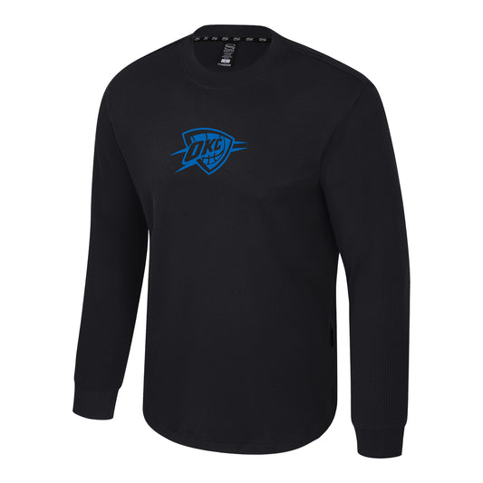 OKC Thunder Stadium Essentials Waffle Knit Long Sleeve T-Shirt in Blue - Front View