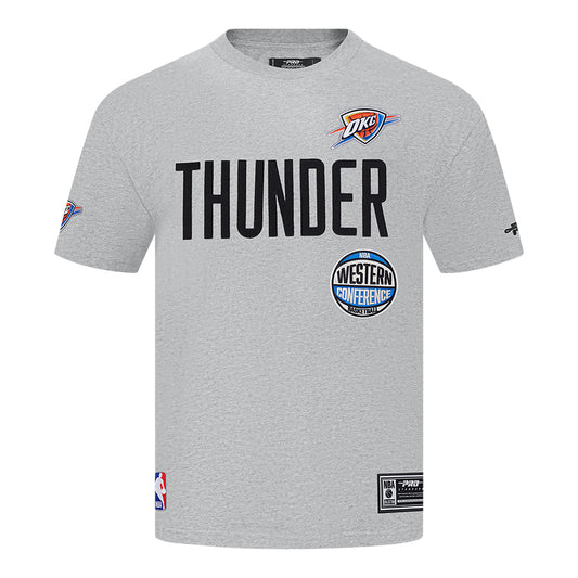 OKC THUNDER PRO STANDARD MODERN ORIGINALS GREY T-SHIRT IN GREY - FRONT VIEW