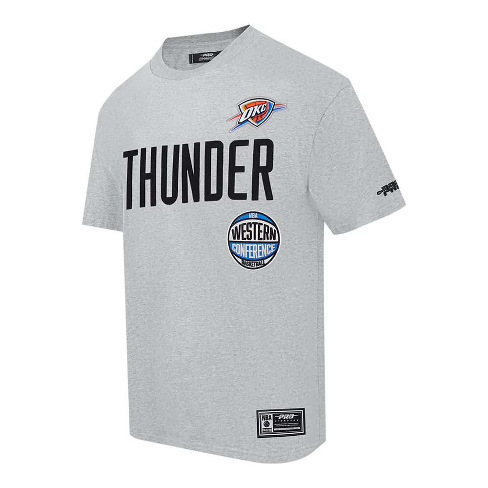 OKC THUNDER PRO STANDARD MODERN ORIGINALS GREY T-SHIRT IN GREY - FRONT SIDE VIEW