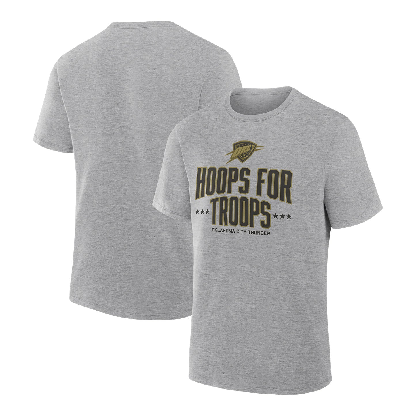 OKC Thunder Fanatics Hoops for Troops Grey Tee in Grey - Front and Back View