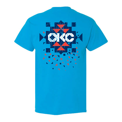 OKC Thunder Diamond Pattern Native T-Shirt in Blue - Back Front