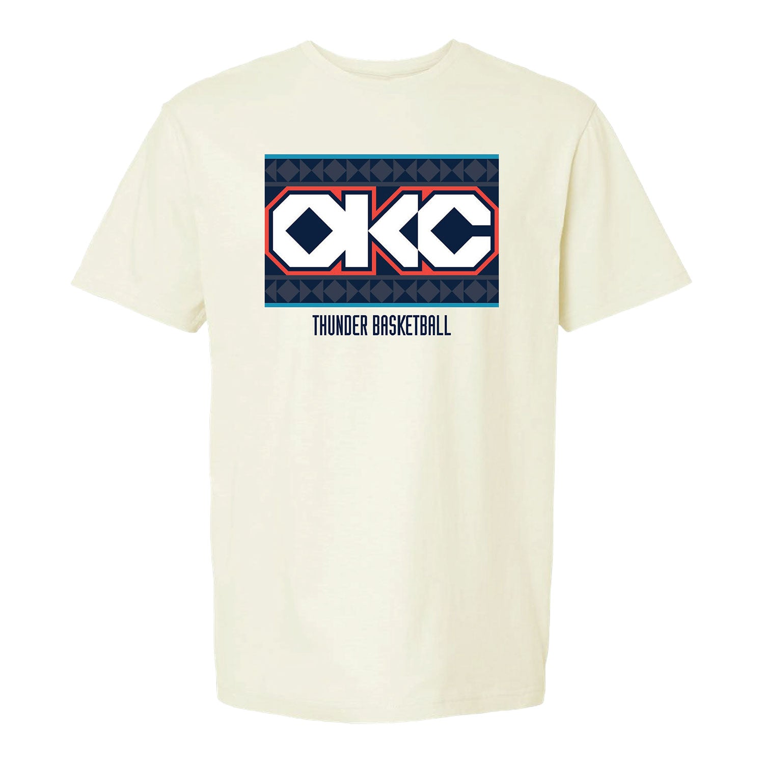 OKC Thunder Basketball Native Crest T-Shirt in White - Front View
