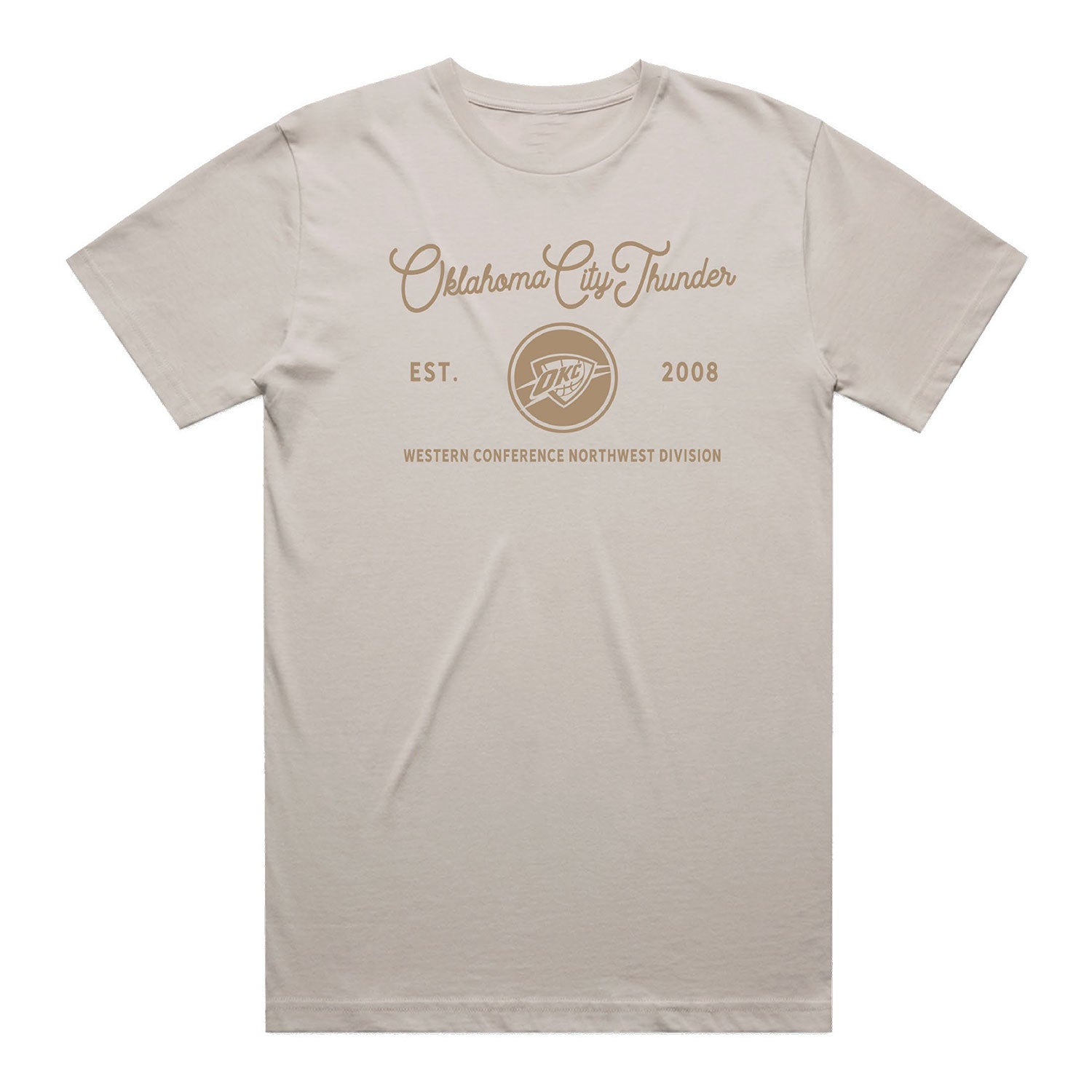 OKC Thunder IOG February T-Shirt Of The Month Script T-Shirt in Brown - Front View