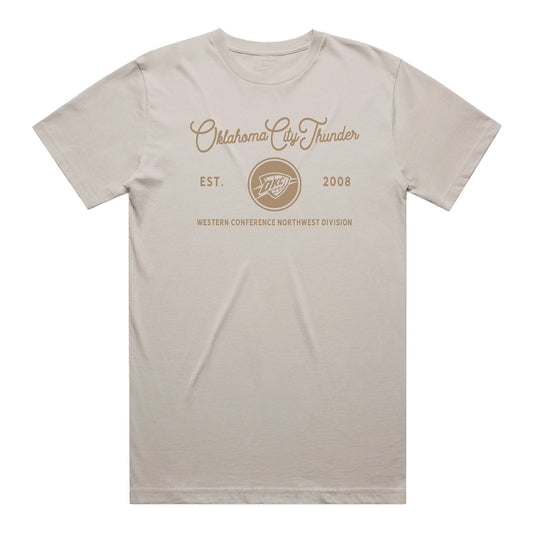 OKC Thunder IOG February T-Shirt Of The Month Script T-Shirt in Brown - Front View