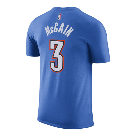OKC Thunder Nike Icon Edition Jared McCain Name & Number T-Shirt in Blue - Back View
