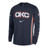 2025-26 CITY EDITION OKC THUNDER NIKE LONG SLEEVE PREGAME TOP in Navy - Front View
