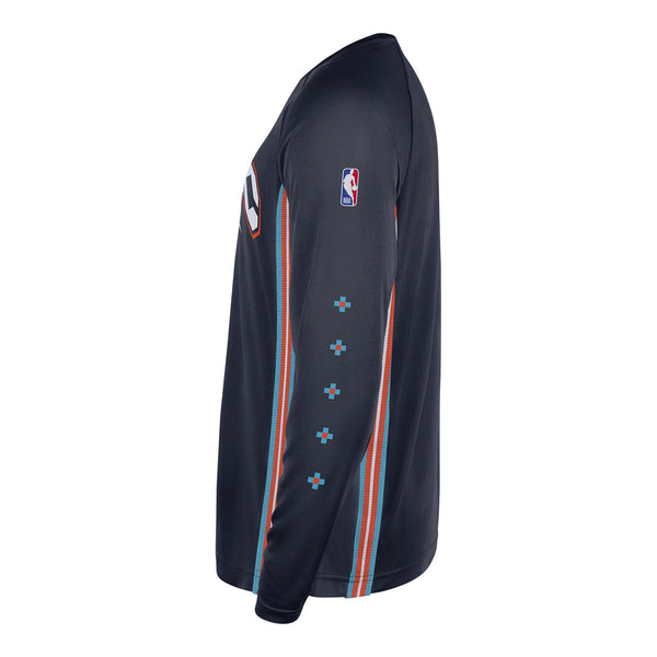 2025-26 CITY EDITION OKC THUNDER NIKE LONG SLEEVE PREGAME TOP in Navy - Side View
