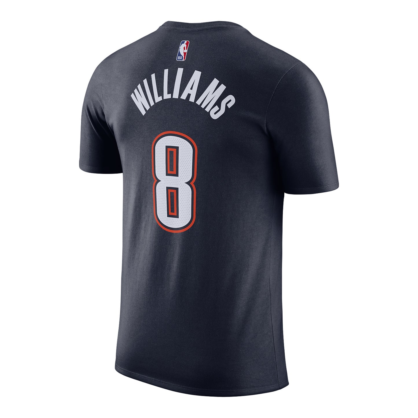2025-26 CITY EDITION OKC THUNDER NIKE JALEN WILLIAMS #8 N&N T-SHIRT in Navy - Back view