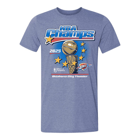OKC Thunder 2025 NBA Championship Stars T-Shirt in Blue - Front View