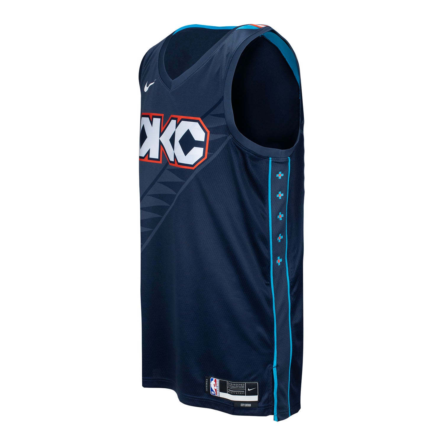 YOUTH 2025-26 OKLAHOMA CITY THUNDER CUSTOM CITY EDITION SWINGMAN JERSEY in Blue - Side View