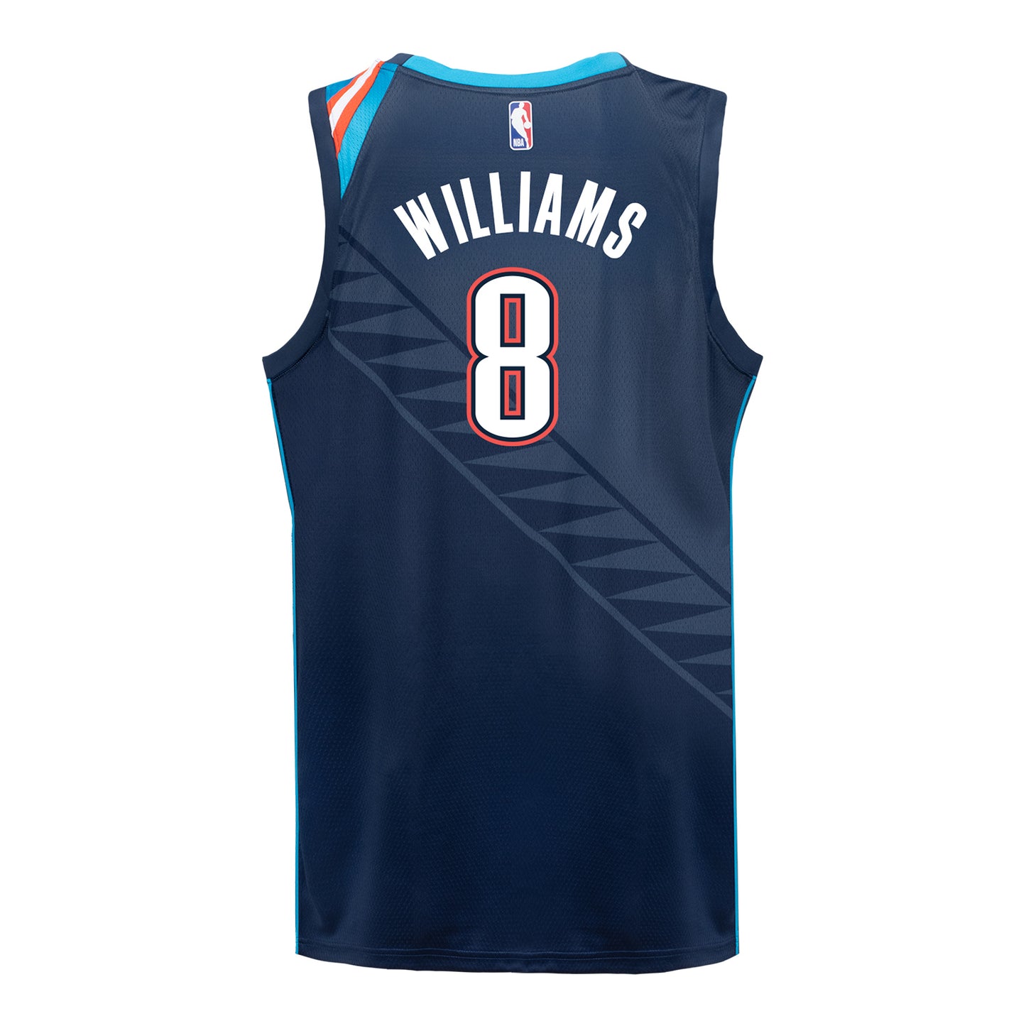 YOUTH 2025-26 OKLAHOMA CITY THUNDER JALEN WILLIAMS CITY EDITION SWINGMAN JERSEY in Blue - Back View