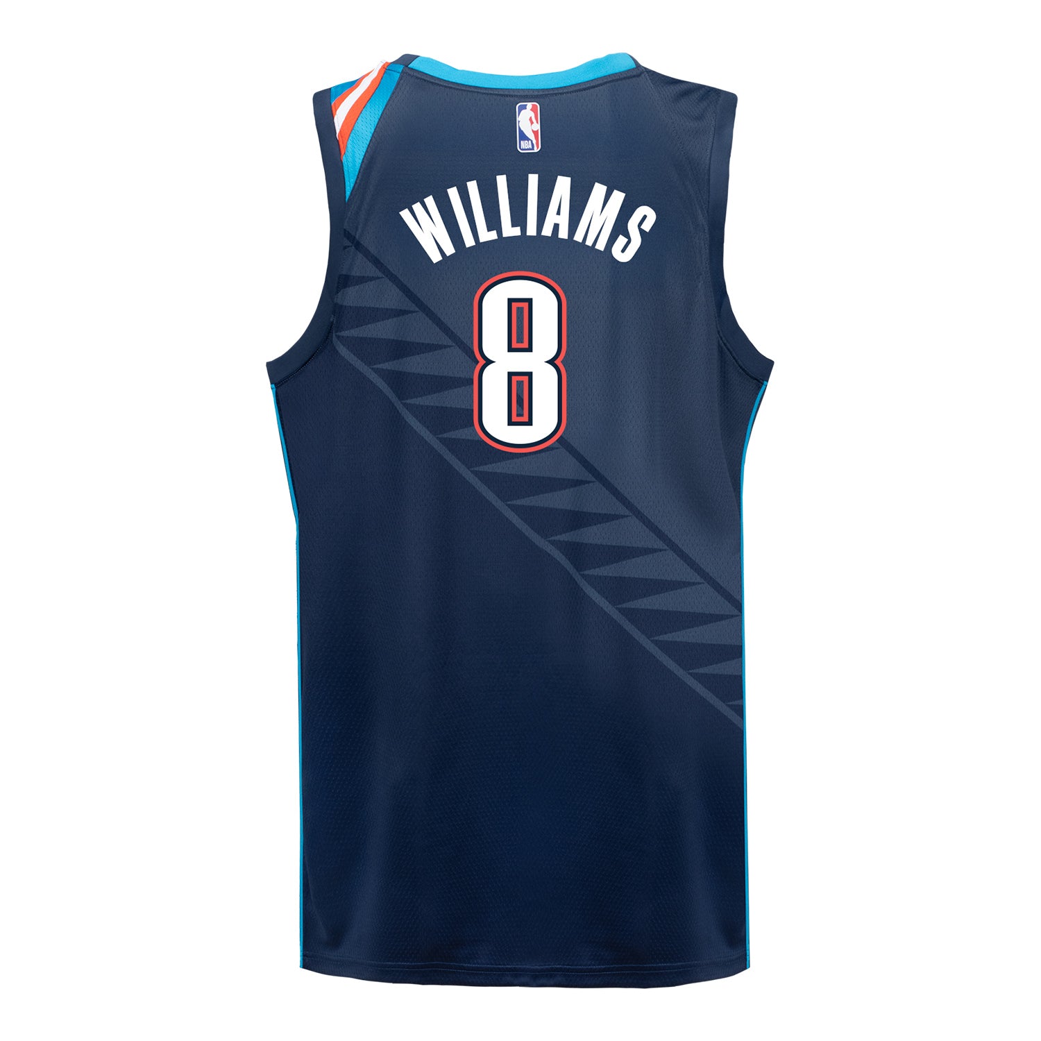 YOUTH 2025-26 OKLAHOMA CITY THUNDER JALEN WILLIAMS CITY EDITION SWINGMAN JERSEY in Blue - Back View