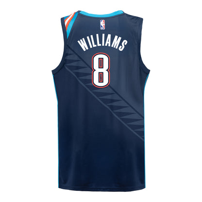 YOUTH 2025-26 OKLAHOMA CITY THUNDER JALEN WILLIAMS CITY EDITION SWINGMAN JERSEY in Blue - Back View