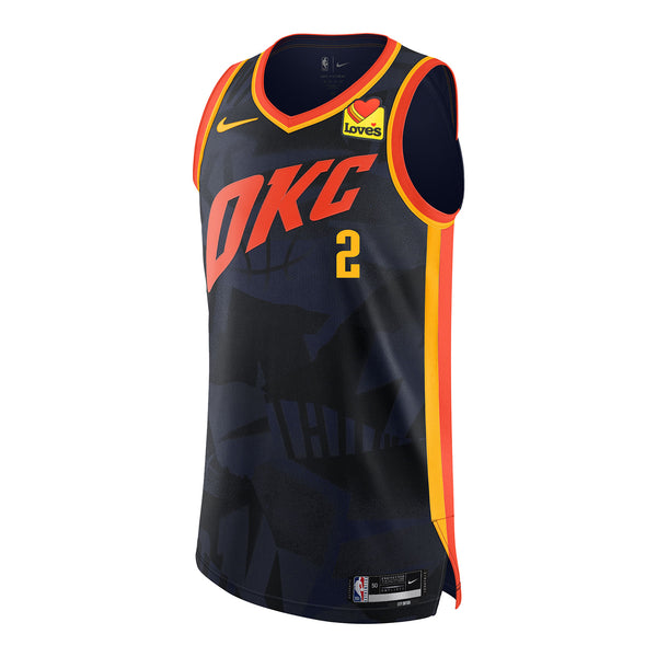 2023-24 OKLAHOMA CITY THUNDER SHAI GILGEOUS-ALEXANDER CITY EDITION AUTHENTIC UNIFORM IN NAVY - FRONT VIEW